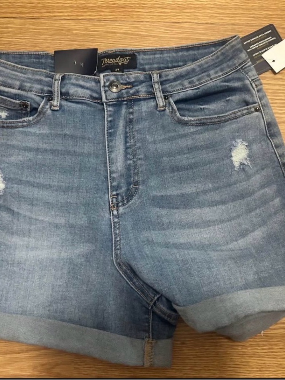 High-Rise Rolled Hem Jean Shorts - Light Blue